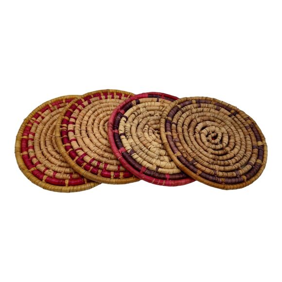 4 Handcrafted Vintage African Coil Basket Woven Wicker Rattan Trivets Wall Decor - Picture 16 of 16